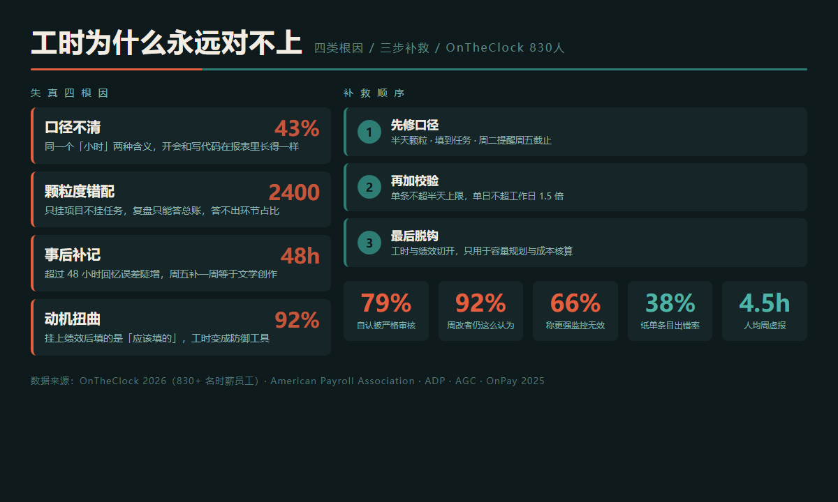 工时填报失真四类根因与占比